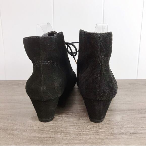 NINE WEST 00s Y2K Vintage Black Suede Wedge Ankle Booties - Picture 4 of 15